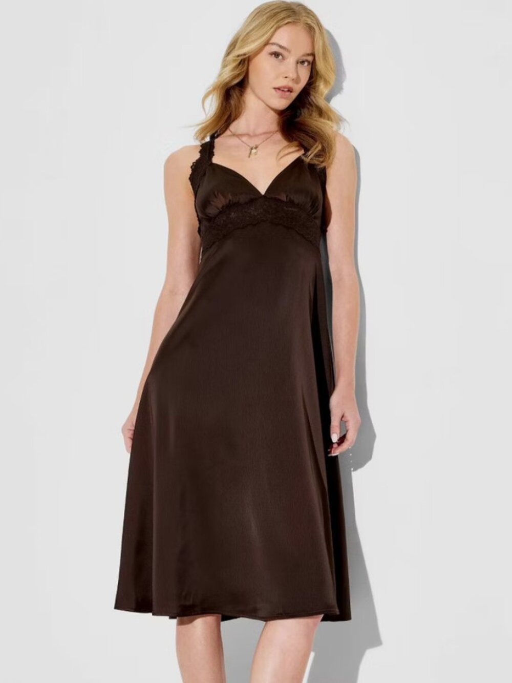 Women's Satin Lingerie Low Back Midi Dress - Wild Fable Brown XXS